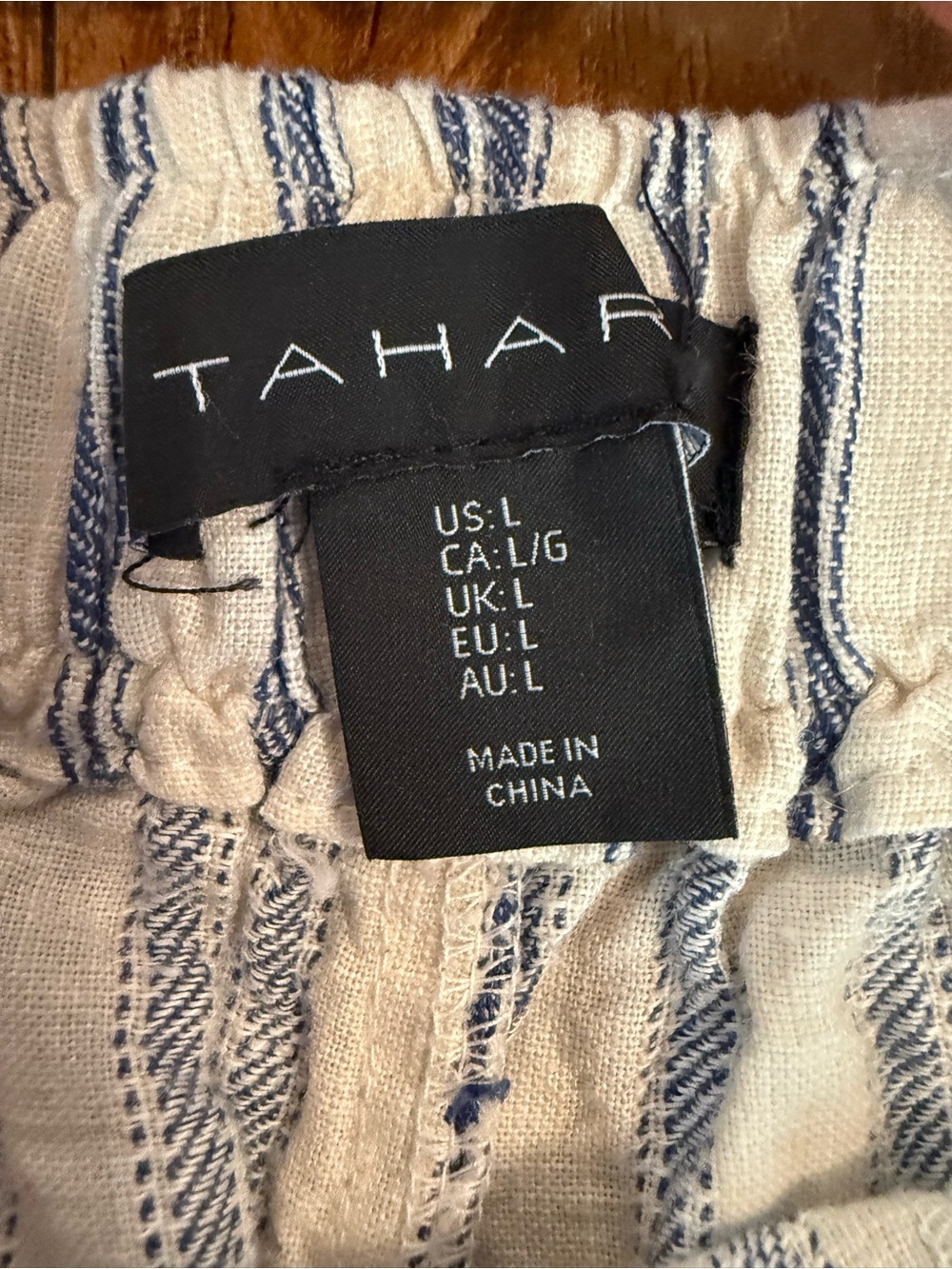 Tahari Blue White Striped Linen Wide Leg Pull On Pants Pockets Size Large - Picture 3 of 8